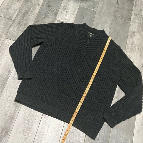 Vtg 80s 90s Eddie Bauer Grandpa Gray 1/4 Button 100% Cotton Oversize Sweater XLT - Picture 5 of 10